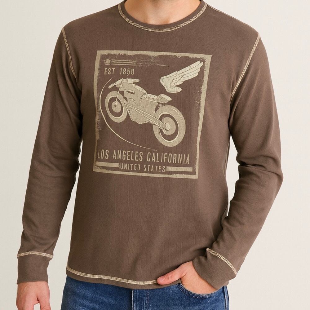 VTG Honda Mens Thermal Long Sleeve T-shirt XXL Brown Motorcycle Y2K Streetwear